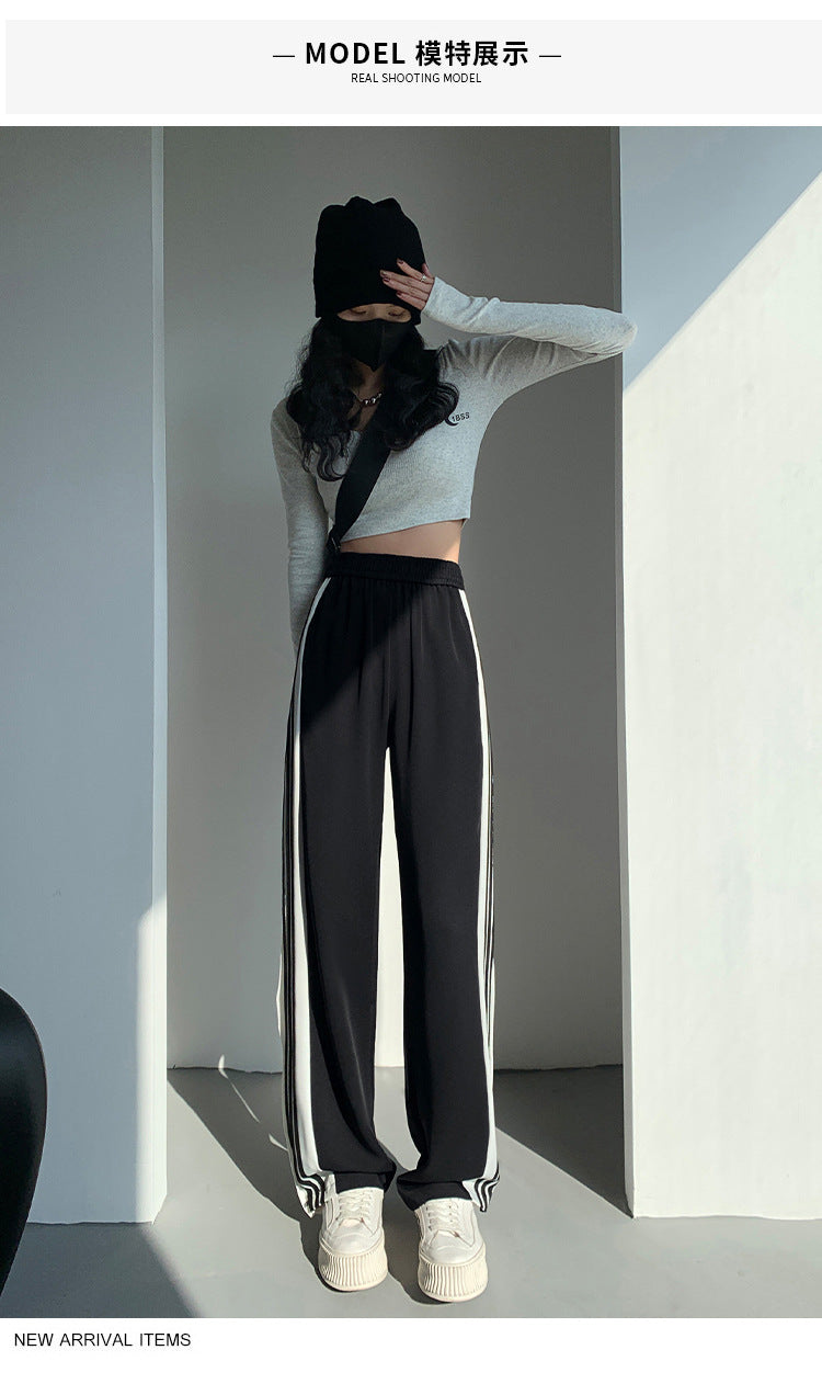 Y2K Style Wide Leg Pants for Women, Straight Trousers, High Street Casual, Loose Side Button Sweatpants, Vintage Streetwear,2021