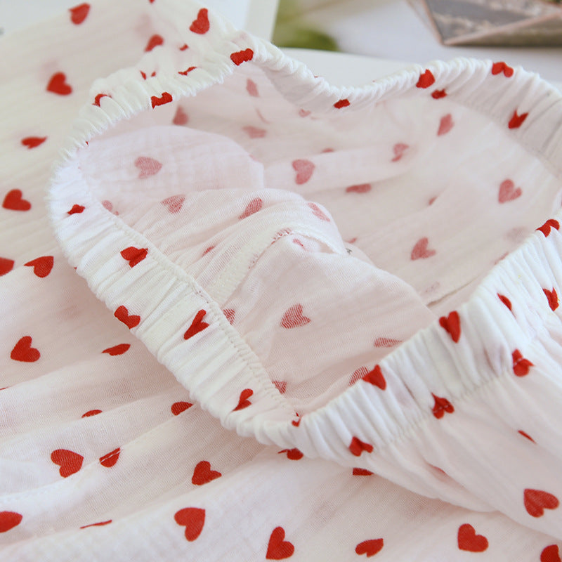 Summer Japanese Style Sweet Crepe Cotton Kimono Pajamas Lapel Cartoon Cute Printing Loose Loungewear Women 2 Piece Sleepwear