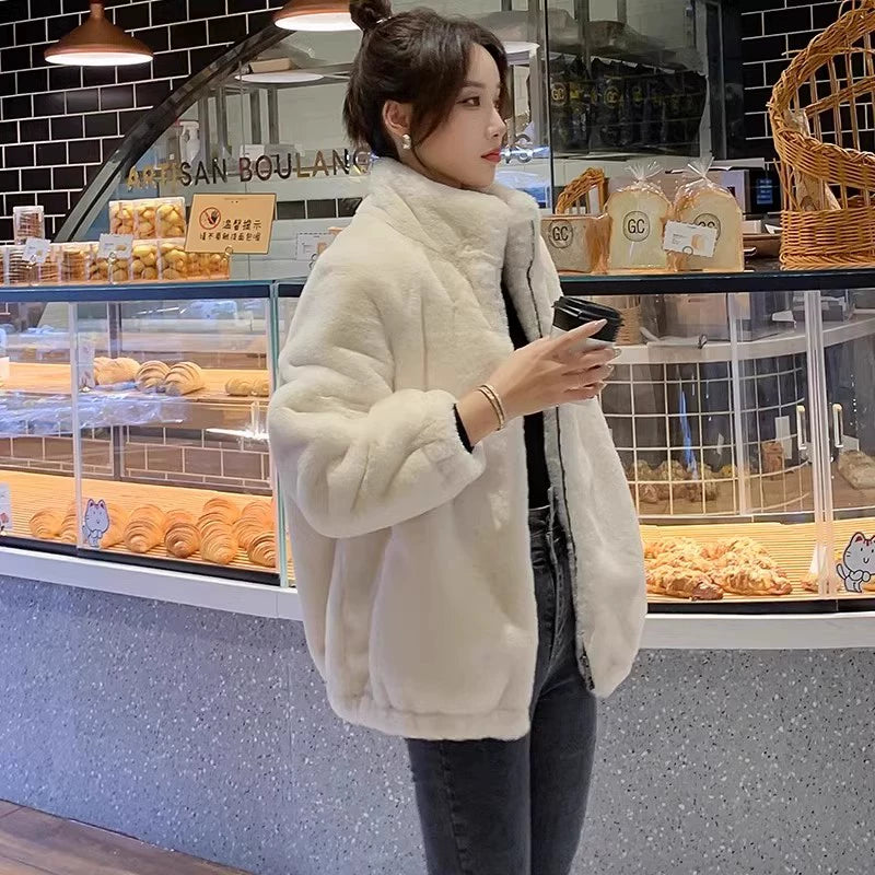 Thickened Short Hood Imitation Fur Cotton Coat Jacket