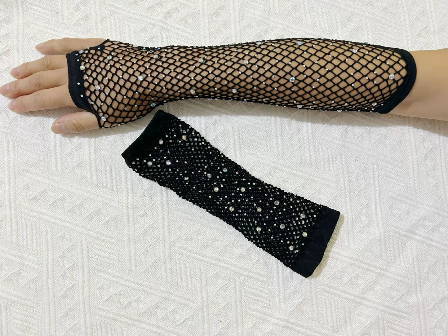 80 Ball Diamond Gloves Party Fishnet Stretch Mesh Gloves Fashion Retro Cross-Border Sexy Hot Drilling Sleeve Cover Viralgem Store