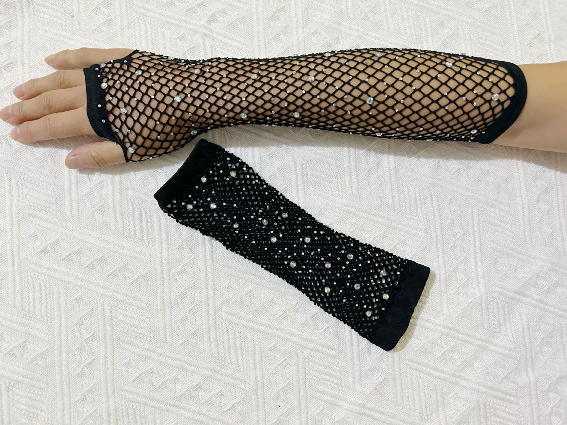 80 Ball Diamond Gloves Party Fishnet Stretch Mesh Gloves Fashion Retro Cross-Border Sexy Hot Drilling Sleeve Cover Viralgem Store