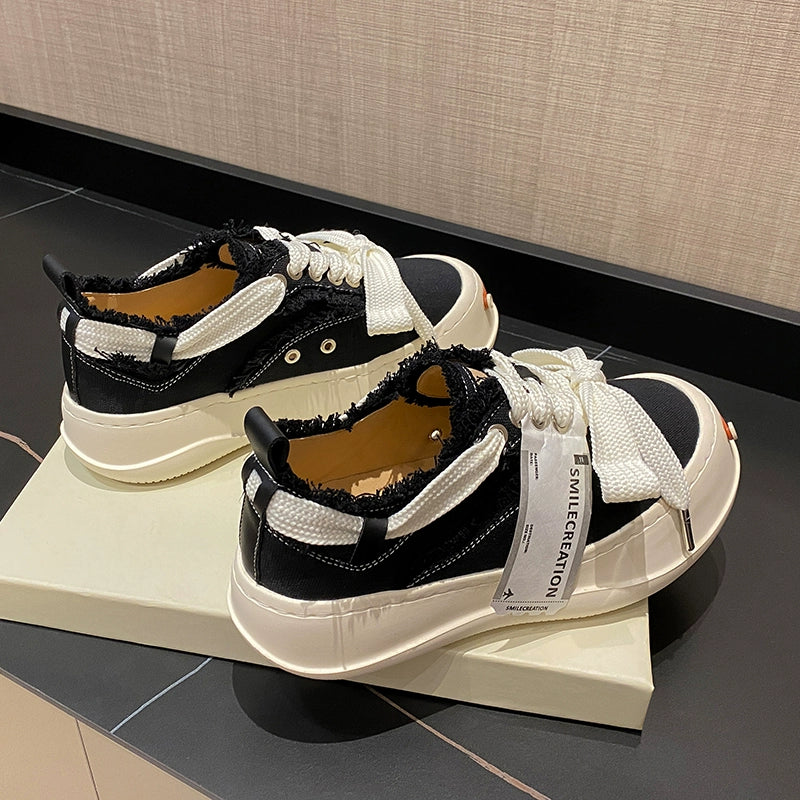 Tan Jianji Style Canvas Shoes Women's Summer 2023 New Arrival Thick Sole Beggar Shoes White Shoes Casual Sports Skate Shoes Fashion Shoes