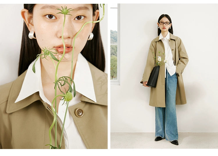 Ziqiao K-style Lapel Mid-Length Raglan Sleeve Trench Coat Viralgem Store