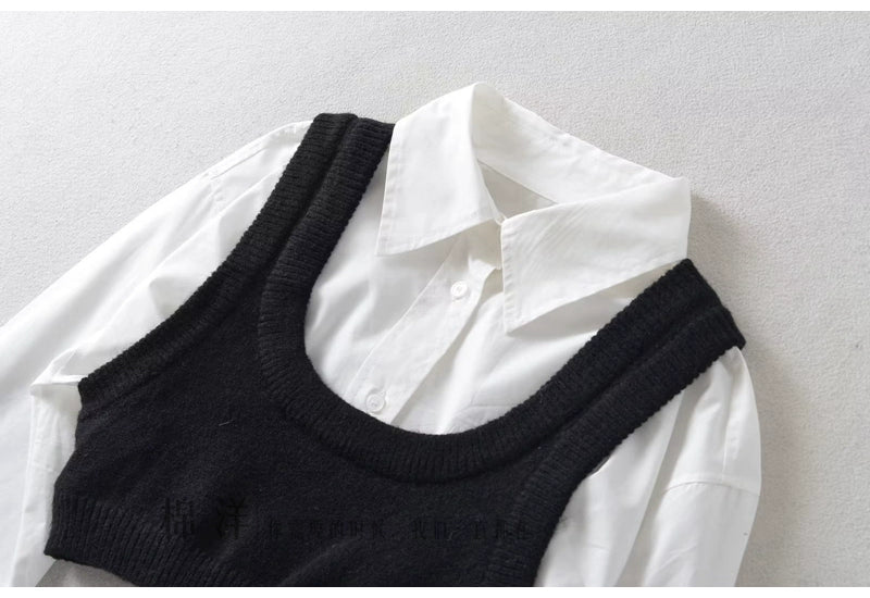 Age-Reducing Cotton Shirt Suit Girlish Style Knitted Vest Viralgem Store