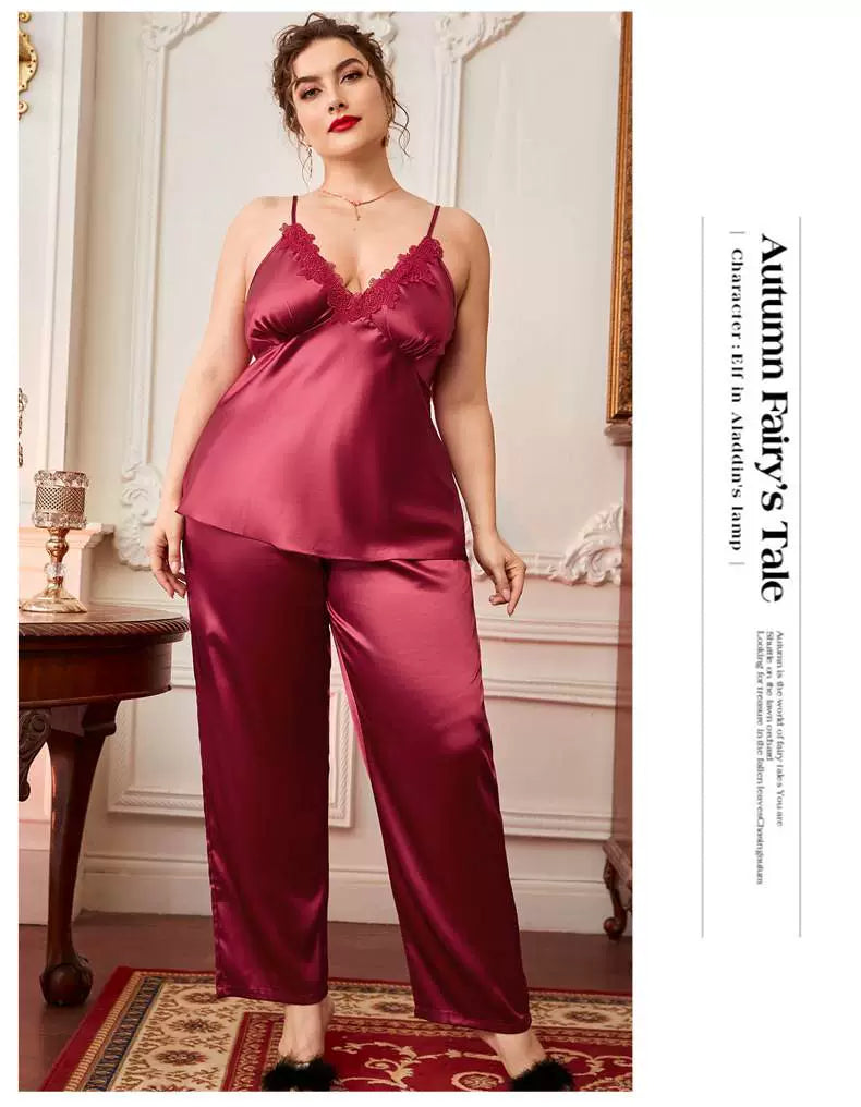 100.00kg Plus Size Ladies Plus Size Ice Silk Pajamas Fat Women plus Size Pajamas Set 2pcs 5x