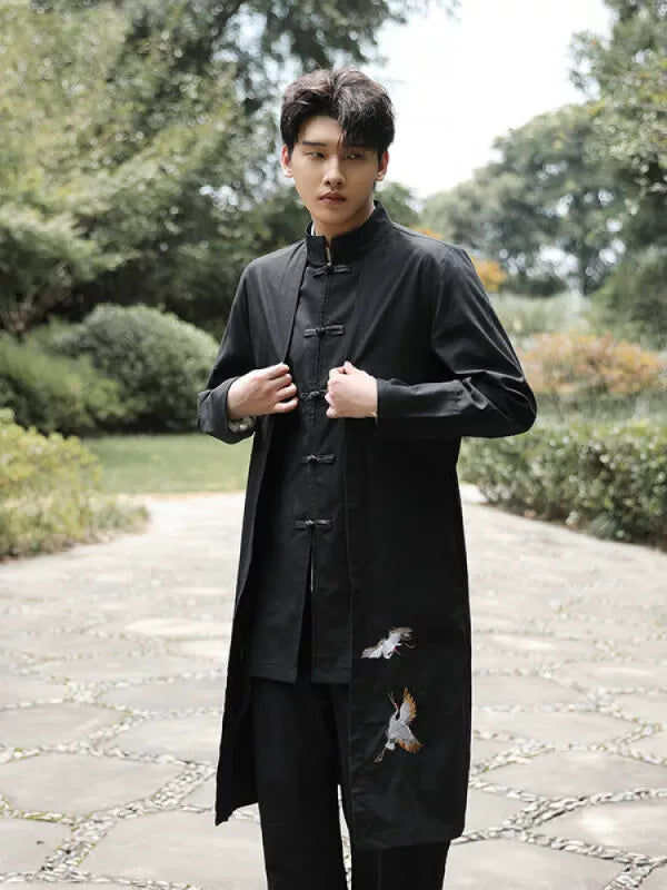 Xingzhi Chinese Style Men's Clothing Ancient Style Han Chinese Clothing Long Trench Coat Men Tang Suit Cotton Linen Cloak Buckle Robe Overcoat outside Viralgem Store