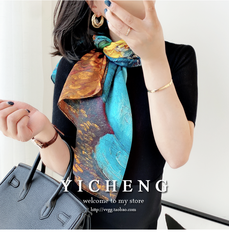 Vincent Van Gogh's Oil Painting Series Large Kerchief Middle-Aged Gift Real Silk Viralgem Store