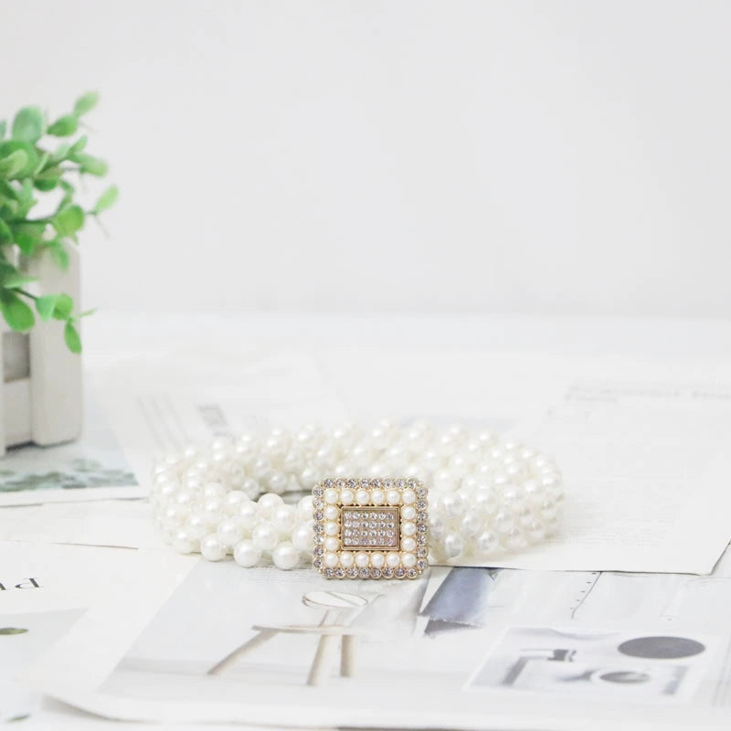 Women's Pearl Elastic Rhinestone Hanfu Waist Dress