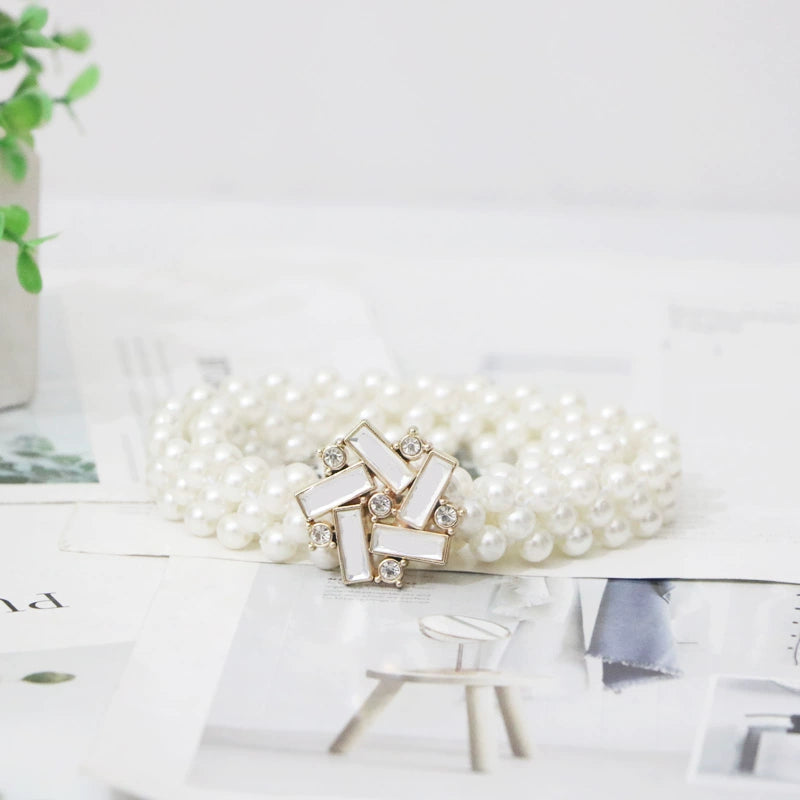 Women's Pearl Elastic Rhinestone Hanfu Waist Dress