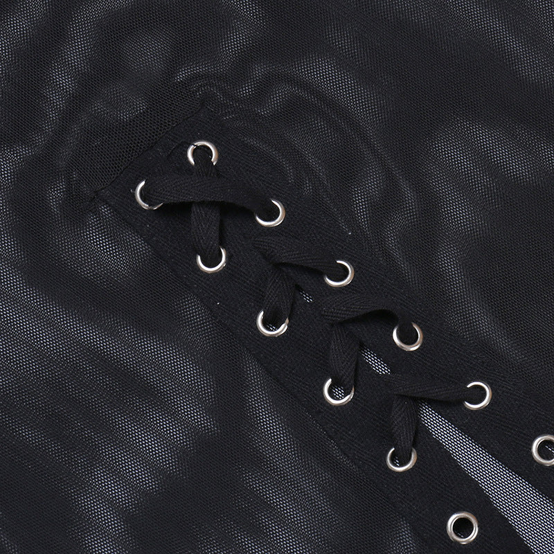 Yangelo Goth Grunge Skirt With Buckle Women Y2K Punk Sexy Bottoms Patchwork Split Long Skirts Summer Zipper See Through Clothes