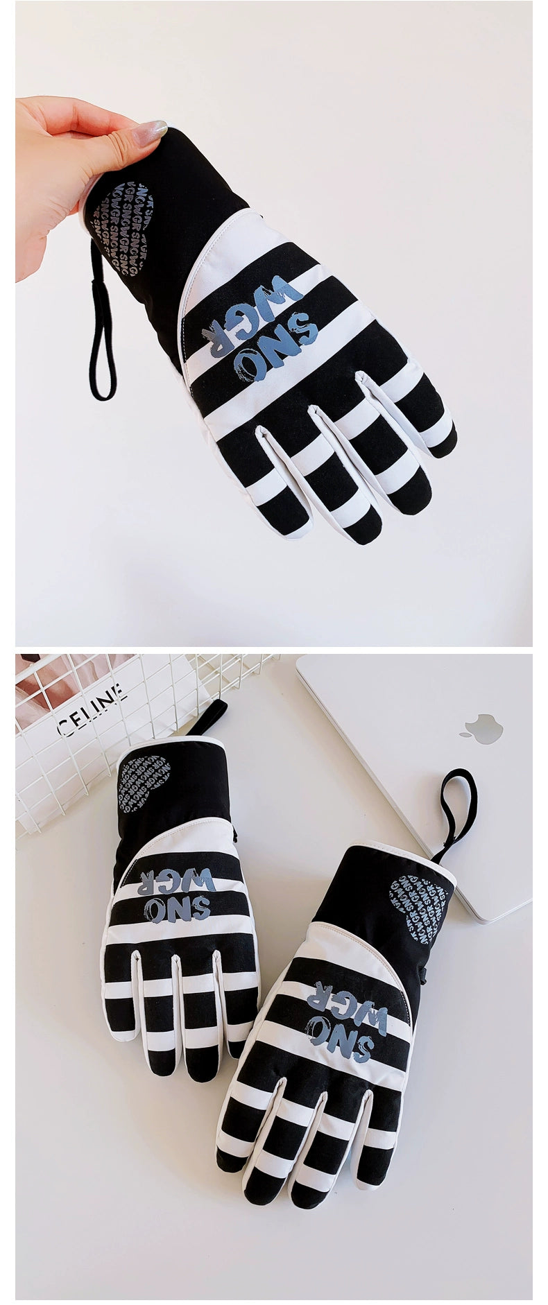 Waterproof Ski Gloves for Women Winter Fleece-Lined Thickened Cotton Students Warm-Keeping Cold-Proof Windproof Touch Screen Cycling Motorcycle Men