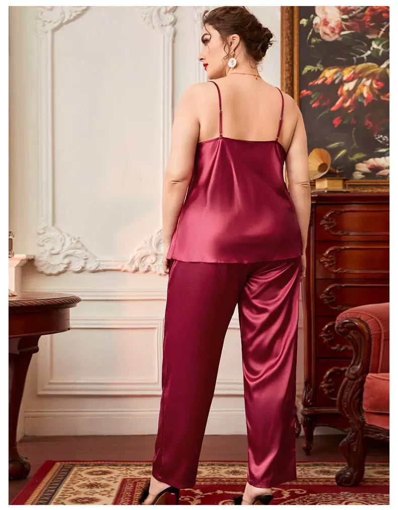 100.00kg Plus Size Ladies Plus Size Ice Silk Pajamas Fat Women plus Size Pajamas Set 2pcs 5x