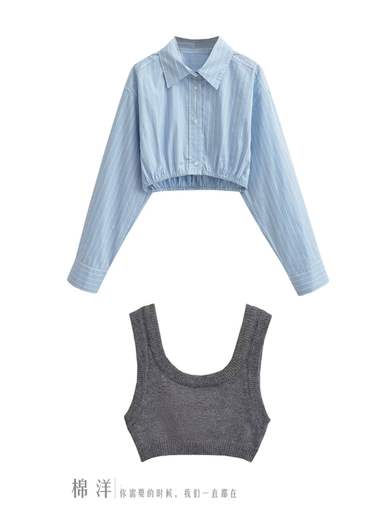 Age-Reducing Cotton Shirt Suit Girlish Style Knitted Vest Viralgem Store