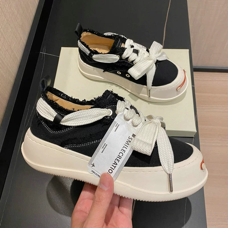 Tan Jianji Style Canvas Shoes Women's Summer 2023 New Arrival Thick Sole Beggar Shoes White Shoes Casual Sports Skate Shoes Fashion Shoes