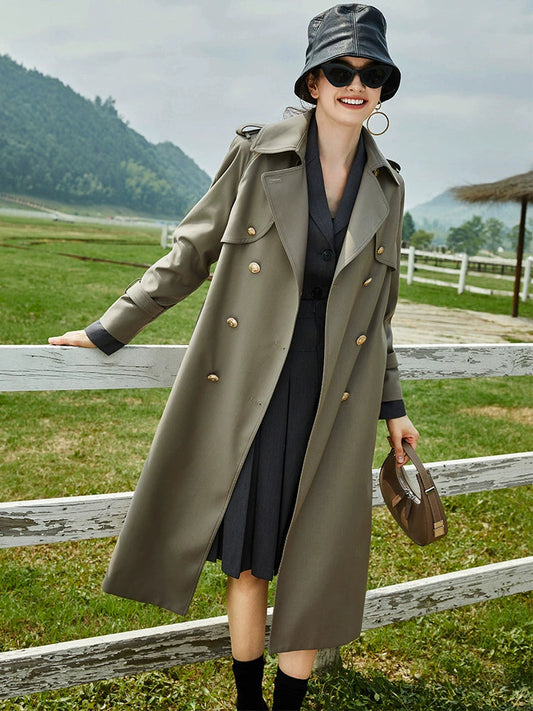 2024 Spring & Fall New Arrival Big Brand Classy C Double Breasted Loose Retro Elegant Mid Length Long Length Trench Coat Outwear Women Viralgem Store