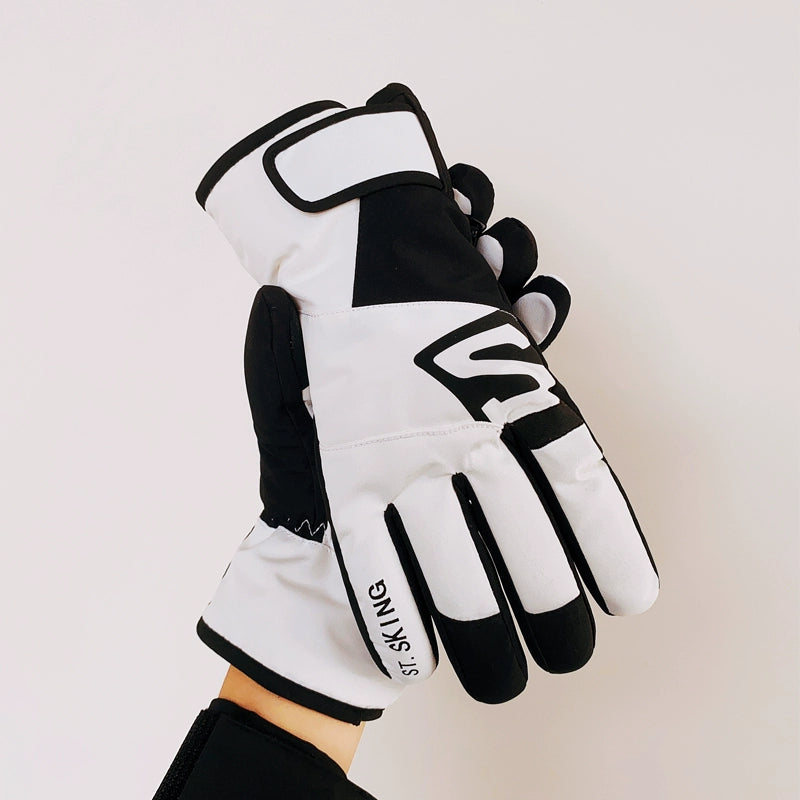 Waterproof Ski Gloves for Women Winter Fleece-Lined Thickened Cotton Students Warm-Keeping Cold-Proof Windproof Touch Screen Cycling Motorcycle Men