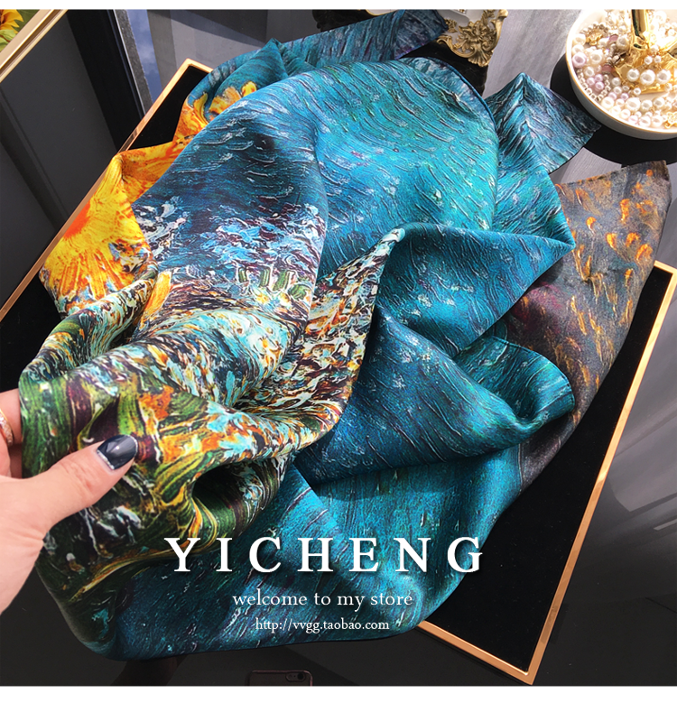 Vincent Van Gogh's Oil Painting Series Large Kerchief Middle-Aged Gift Real Silk Viralgem Store