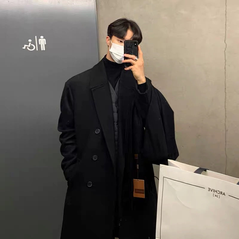 Visvim X WMV Trendy Mid Length Long Length Trench Coat Men's Fall and Winter New Arrival Fashion All-Matching Woolen Coat Outerwear Ins