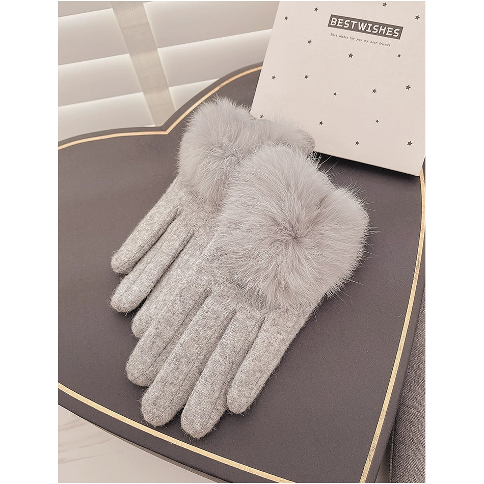 Women's Spring and Autumn Innocent Rabbit Fur Korean Warm Cashmere Gloves