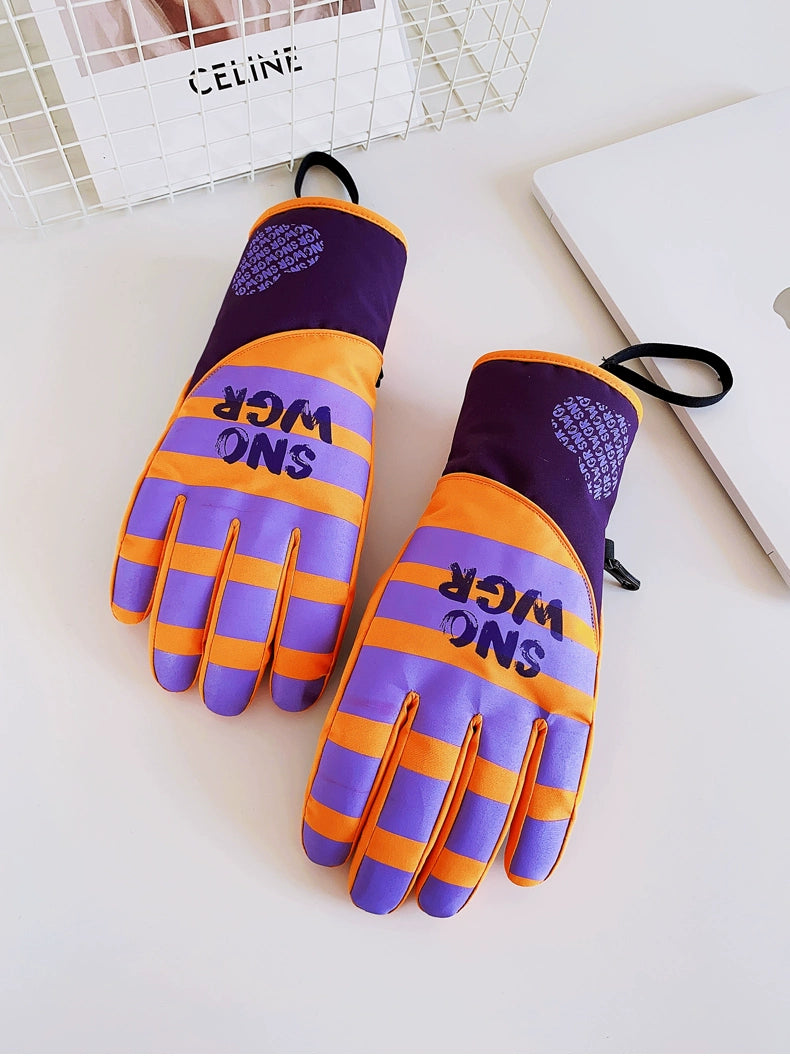 Waterproof Ski Gloves for Women Winter Fleece-Lined Thickened Cotton Students Warm-Keeping Cold-Proof Windproof Touch Screen Cycling Motorcycle Men