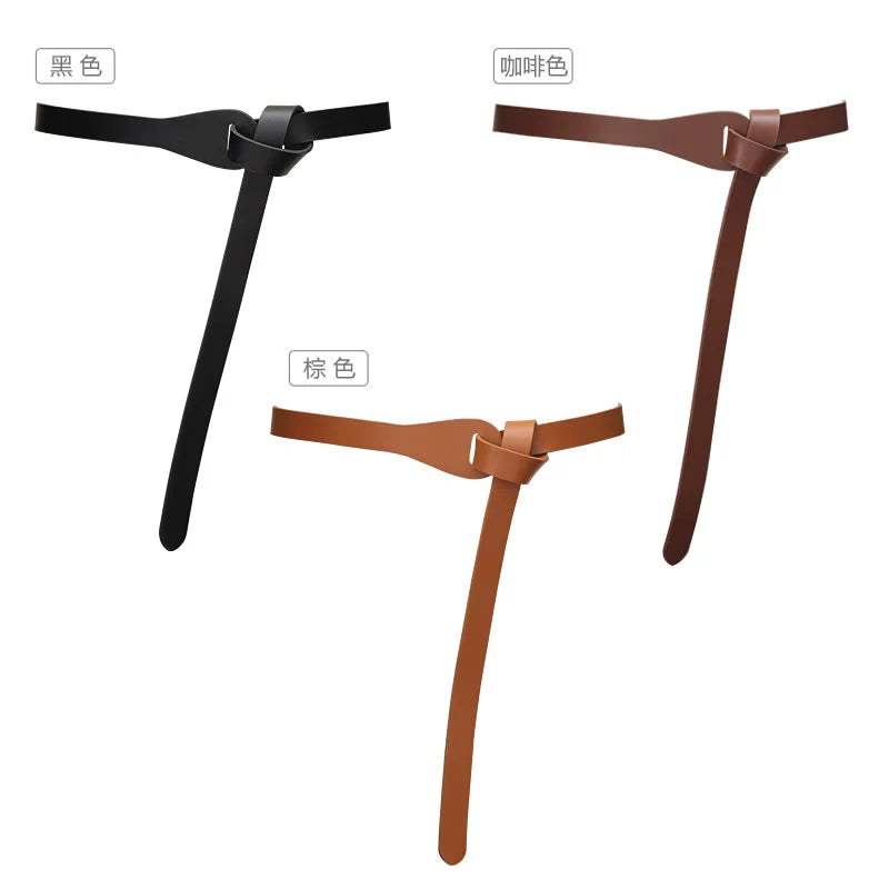 Women's Woolen Sweater Accessories Leather Coffee Color Lengthened Belt