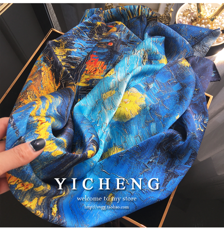 Vincent Van Gogh's Oil Painting Series Large Kerchief Middle-Aged Gift Real Silk Viralgem Store