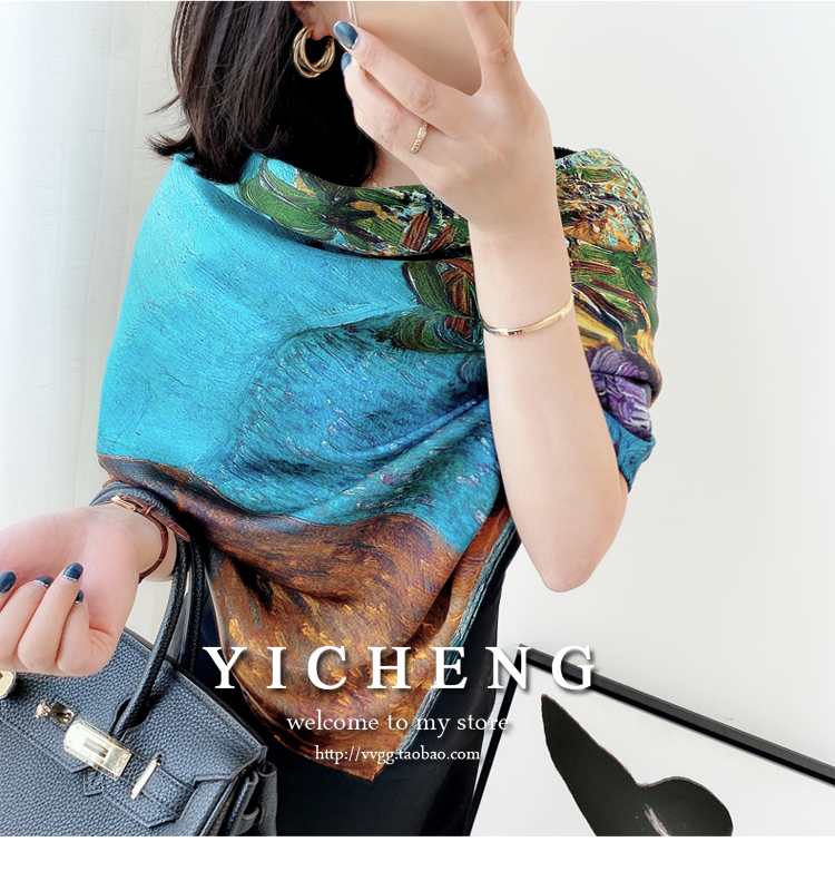 Vincent Van Gogh's Oil Painting Series Large Kerchief Middle-Aged Gift Real Silk Viralgem Store