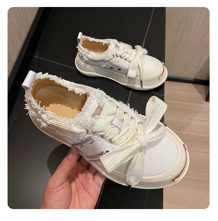 Tan Jianji Style Canvas Shoes Women's Summer 2023 New Arrival Thick Sole Beggar Shoes White Shoes Casual Sports Skate Shoes Fashion Shoes