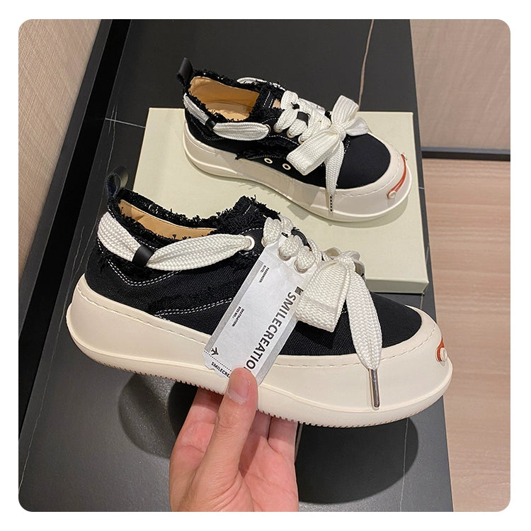 Tan Jianji Style Canvas Shoes Women's Summer 2023 New Arrival Thick Sole Beggar Shoes White Shoes Casual Sports Skate Shoes Fashion Shoes
