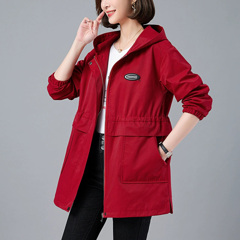 Young Mother Casual Fashion Baggy Coat Female 2023 Spring & Fall New Arrival plus Size Waist Fitted Figure Flattering Mid Length Long Length Trench Coat