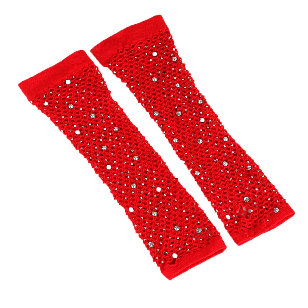 80 Ball Diamond Gloves Party Fishnet Stretch Mesh Gloves Fashion Retro Cross-Border Sexy Hot Drilling Sleeve Cover Viralgem Store