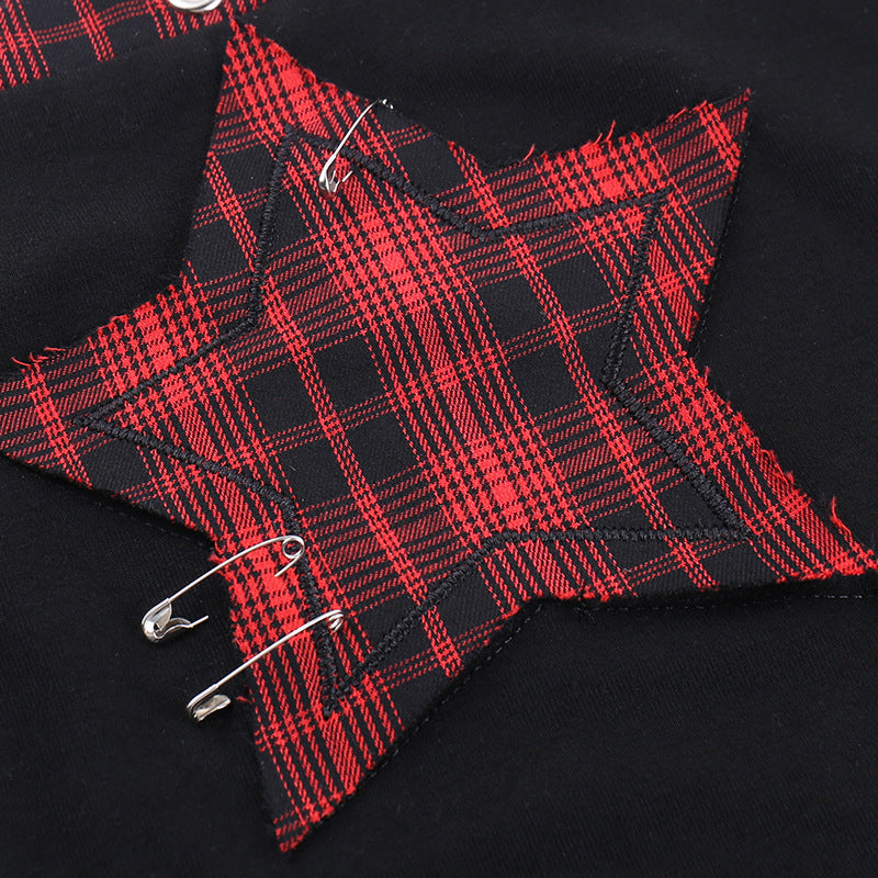 AltGoth Streetwear Y2k Camis Women Aesthetic Mall Goth Red Plaid Pentagram Patchwork Crop Tank Tops Harajuku Cyber Punk Clothes