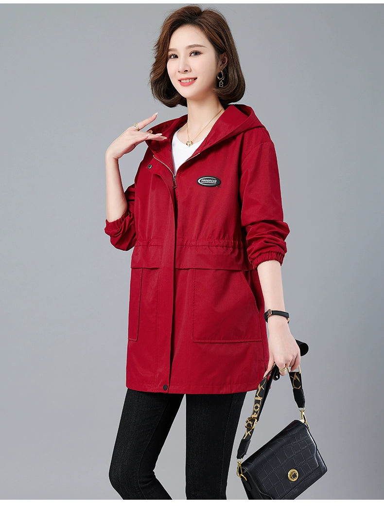 Young Mother Casual Fashion Baggy Coat Female 2023 Spring & Fall New Arrival plus Size Waist Fitted Figure Flattering Mid Length Long Length Trench Coat