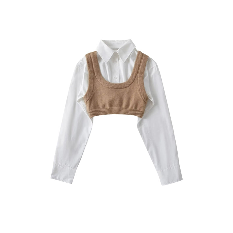 Age-Reducing Cotton Shirt Suit Girlish Style Knitted Vest Viralgem Store