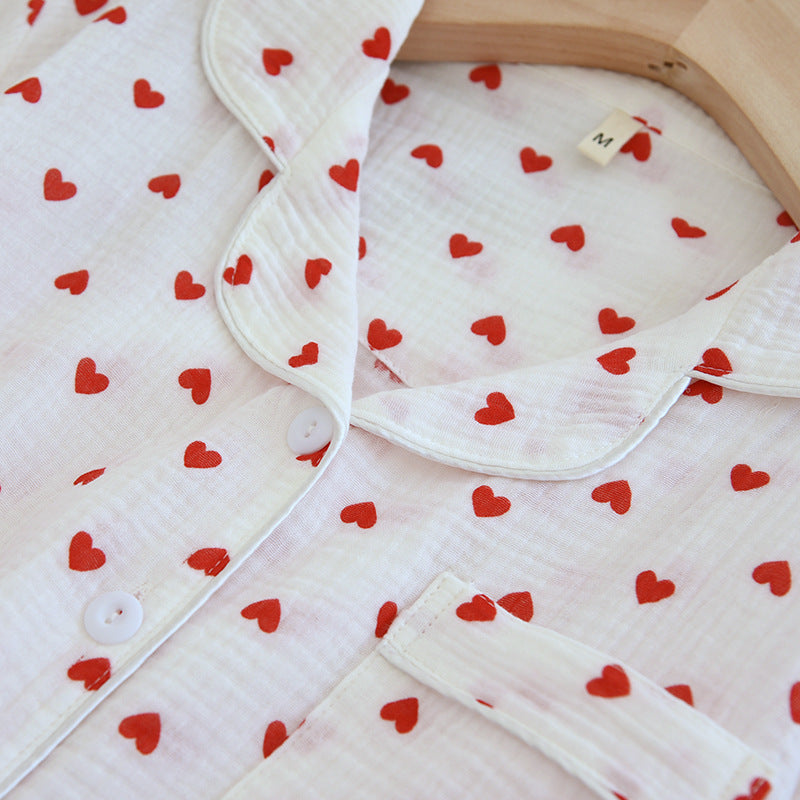 Summer Japanese Style Sweet Crepe Cotton Kimono Pajamas Lapel Cartoon Cute Printing Loose Loungewear Women 2 Piece Sleepwear