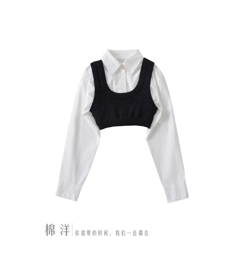 Age-Reducing Cotton Shirt Suit Girlish Style Knitted Vest Viralgem Store