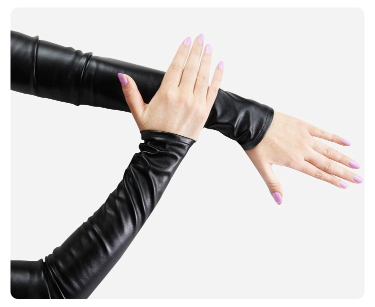 Women's Velvet Open Finger Black Oversleeve Leather Gloves