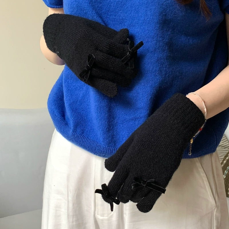 South Korea Cute Ins Style Women's Five-Finger Gloves Bow