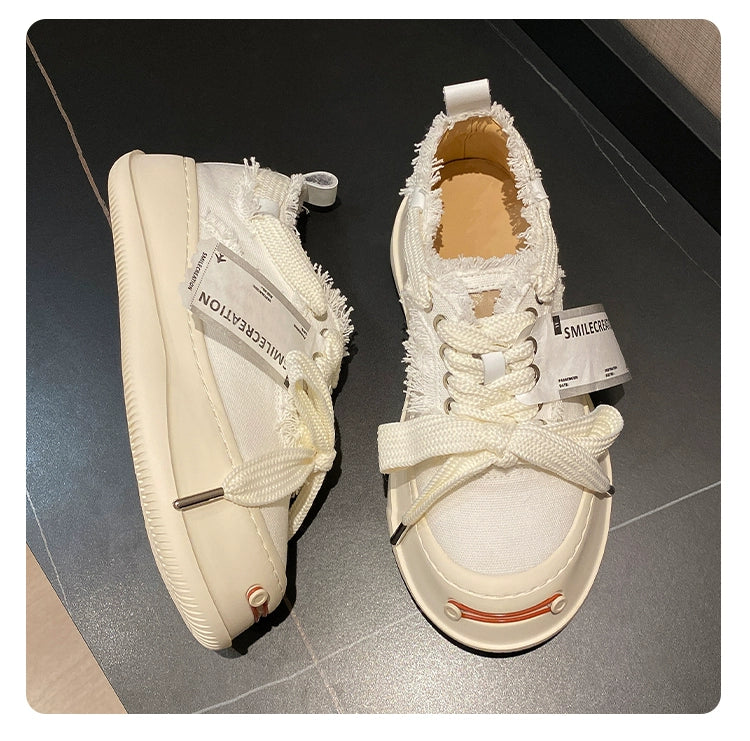 Tan Jianji Style Canvas Shoes Women's Summer 2023 New Arrival Thick Sole Beggar Shoes White Shoes Casual Sports Skate Shoes Fashion Shoes
