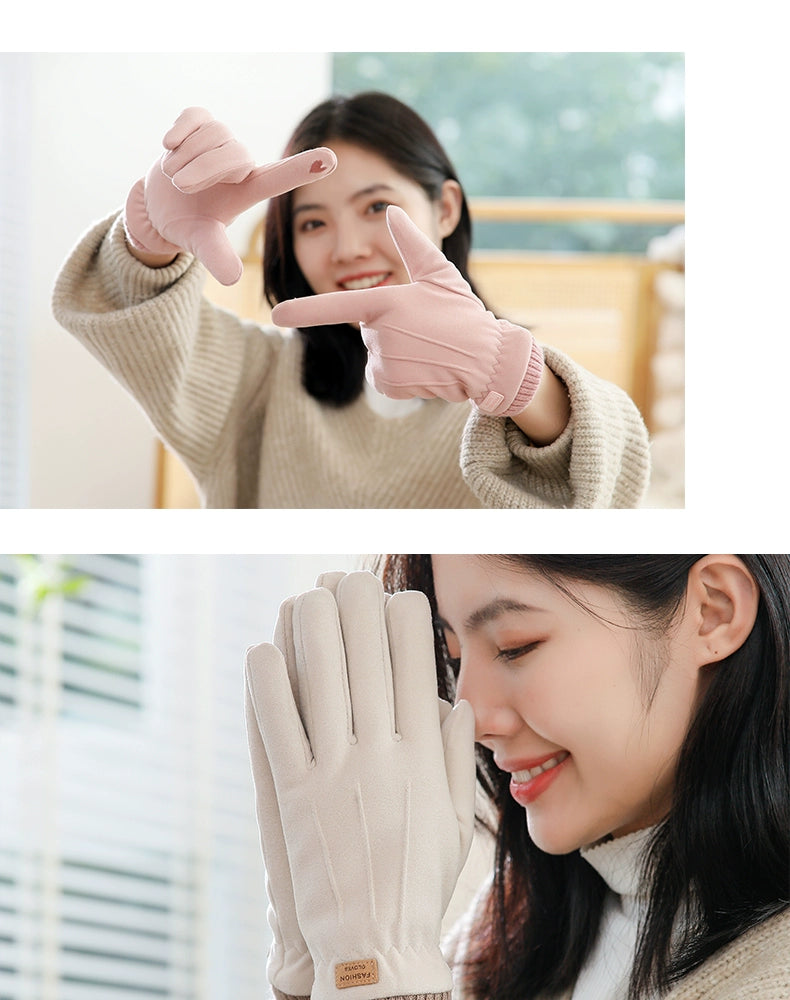 Women's Warm-Keeping and Cold-Proof Five-Finger Double-Layer Thickened Gloves for Autumn and Winter