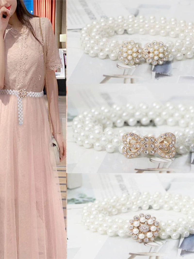Women's Pearl Elastic Rhinestone Hanfu Waist Dress