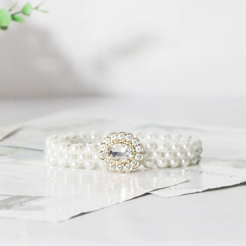 Women's Pearl Elastic Rhinestone Hanfu Waist Dress