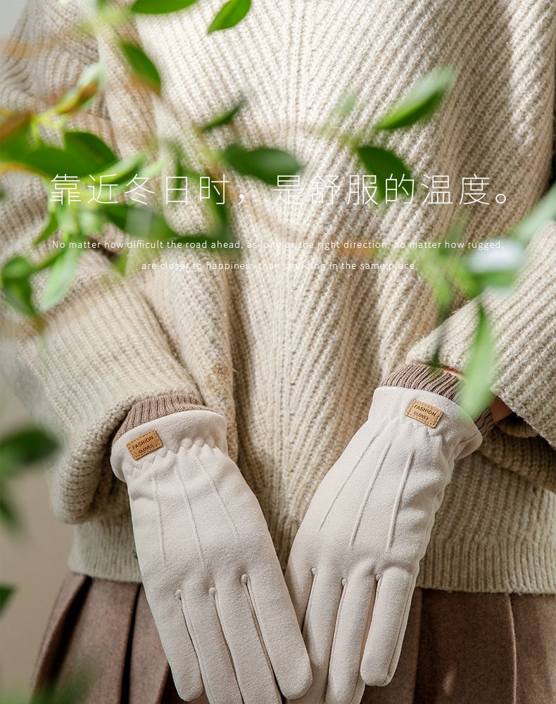 Women's Warm-Keeping and Cold-Proof Five-Finger Double-Layer Thickened Gloves for Autumn and Winter