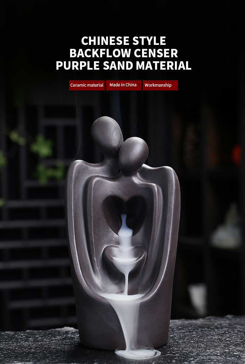 1pc, Lover Couple Ceramic Sandalwood Backflow Incense Burner, Home Decor Waterfall Incense Burner Valentine's Day Gift