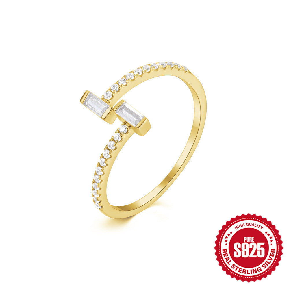 925 Sterling Silver Letter Zircon Light Luxury High-grade Open Ring
