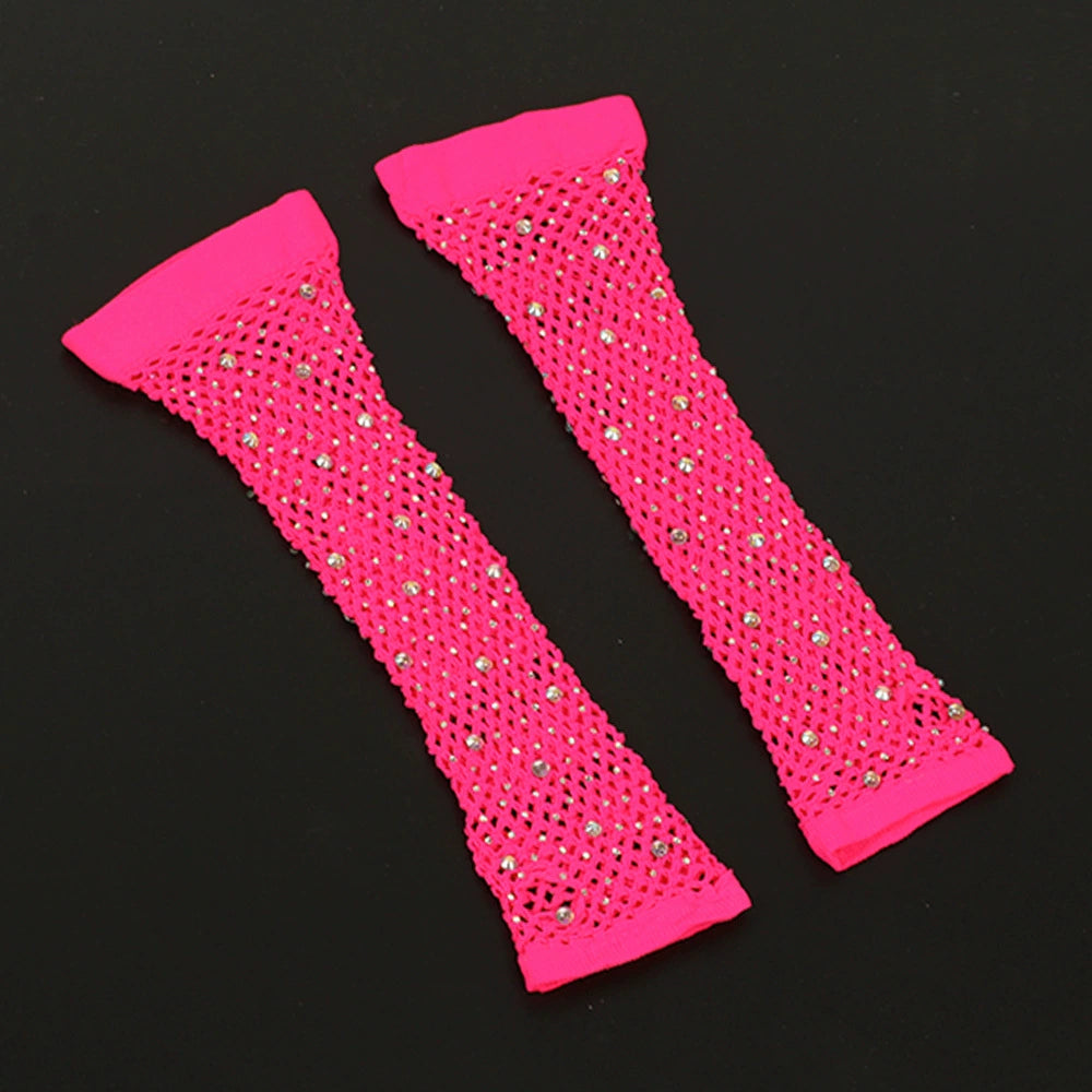 80 Ball Diamond Gloves Party Fishnet Stretch Mesh Gloves Fashion Retro Cross-Border Sexy Hot Drilling Sleeve Cover Viralgem Store
