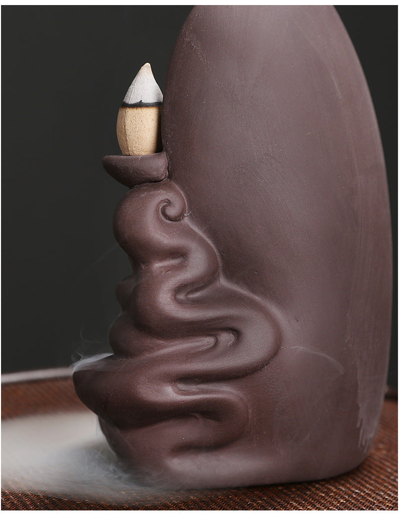 1Pc Auspicious Clouds Buddha Purple Clay Backflow Incense Burner Incense Stick Holder Home Office Tea House Decorate -No Incense