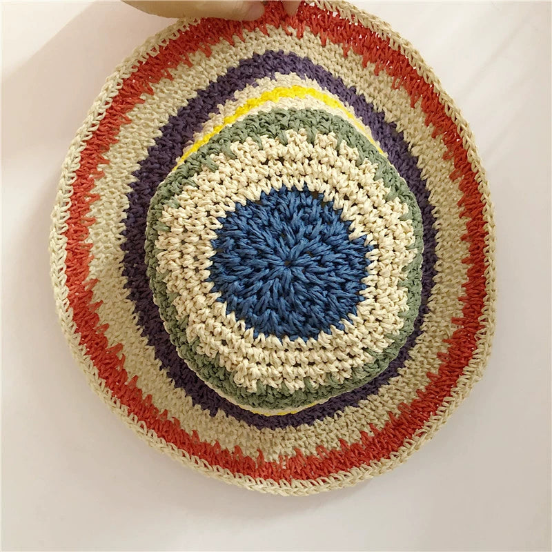 Women's Striped Sun Hat Summer Foldable Outing Straw Hat