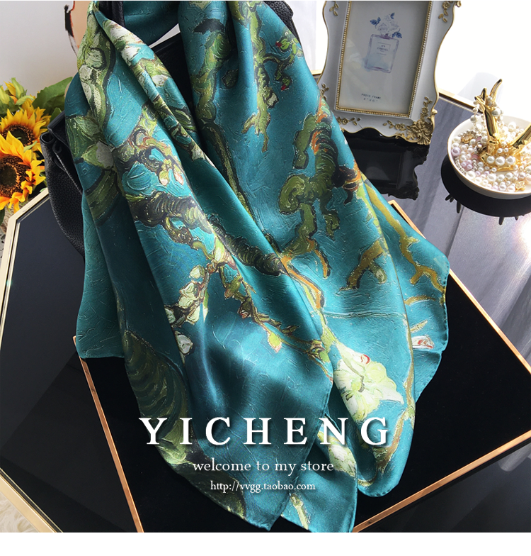 Vincent Van Gogh's Oil Painting Series Large Kerchief Middle-Aged Gift Real Silk Viralgem Store