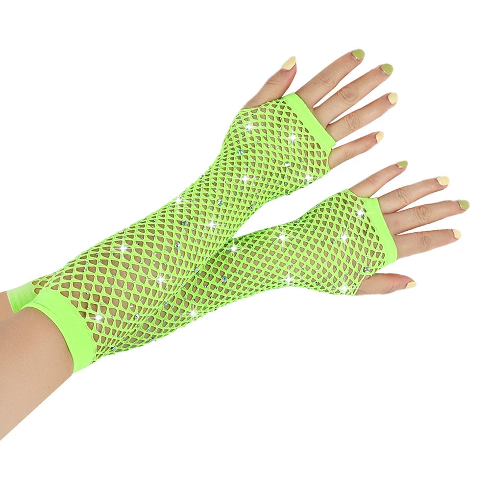 80 Ball Diamond Gloves Party Fishnet Stretch Mesh Gloves Fashion Retro Cross-Border Sexy Hot Drilling Sleeve Cover Viralgem Store